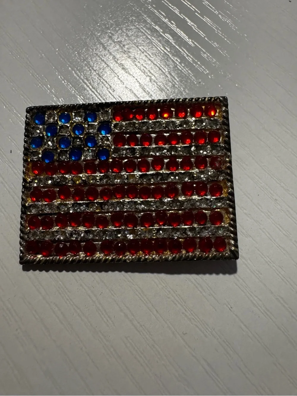 Rhinestone American Flag Brooch in Red, Blue & Clear
